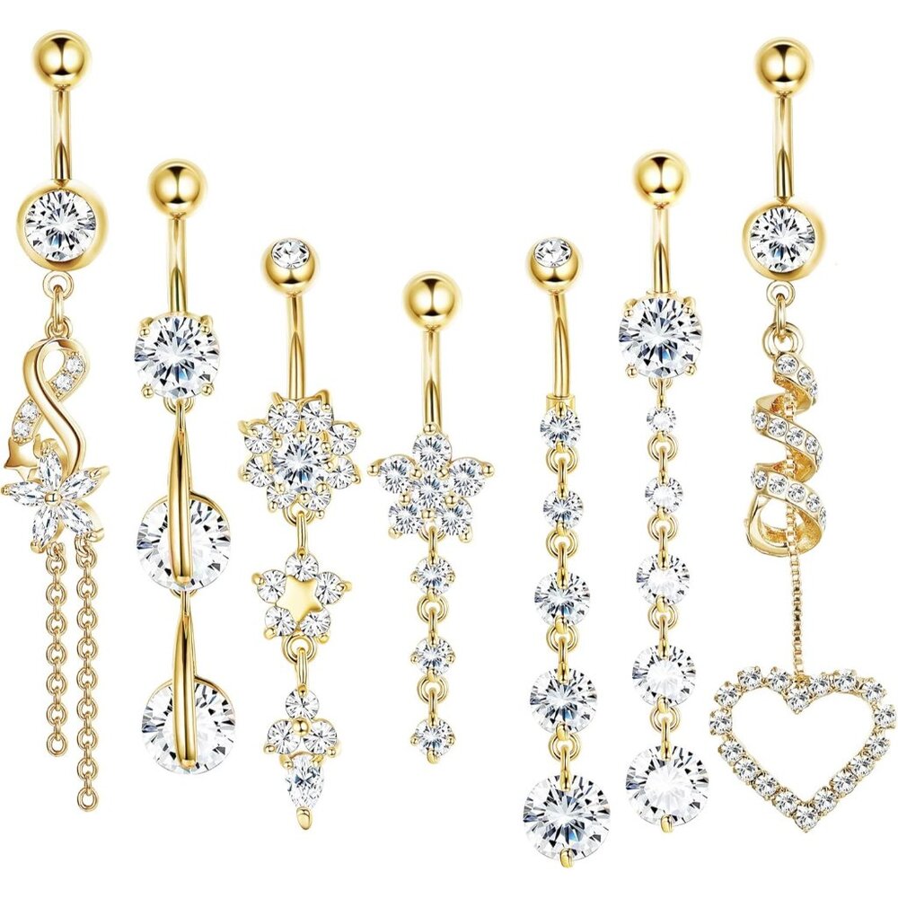 7 Pcs Dangle Belly Button Ring - Hypoallergenic S… - image 1